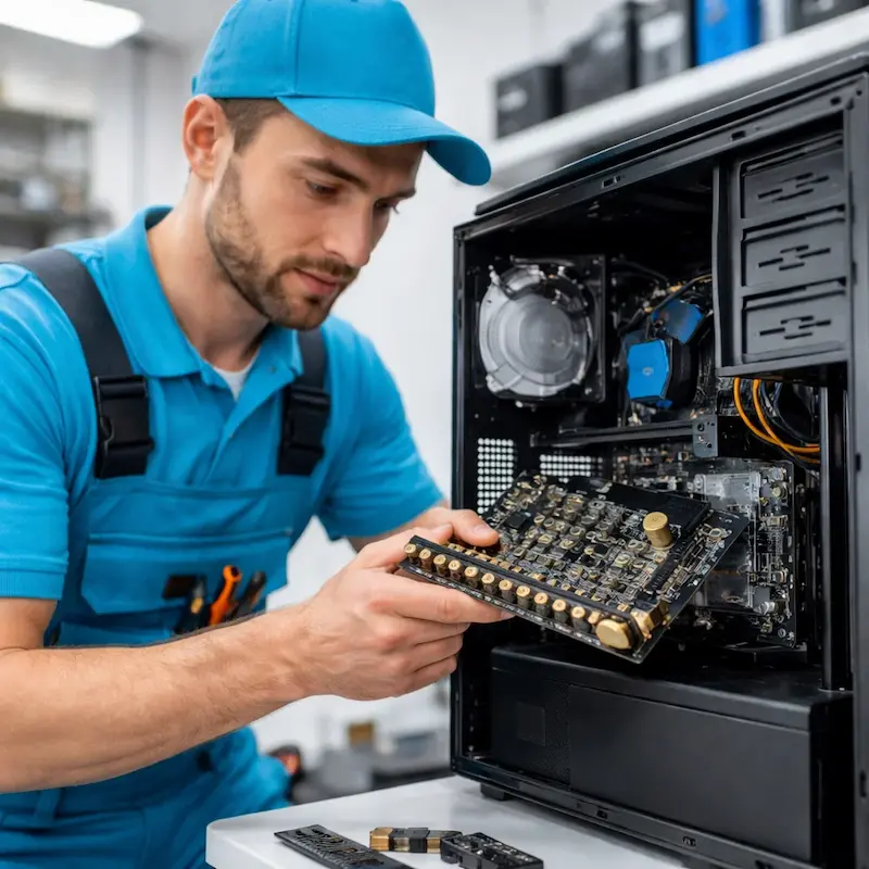 Мастер устанавливает звуковую карту на ПК в Нахабино